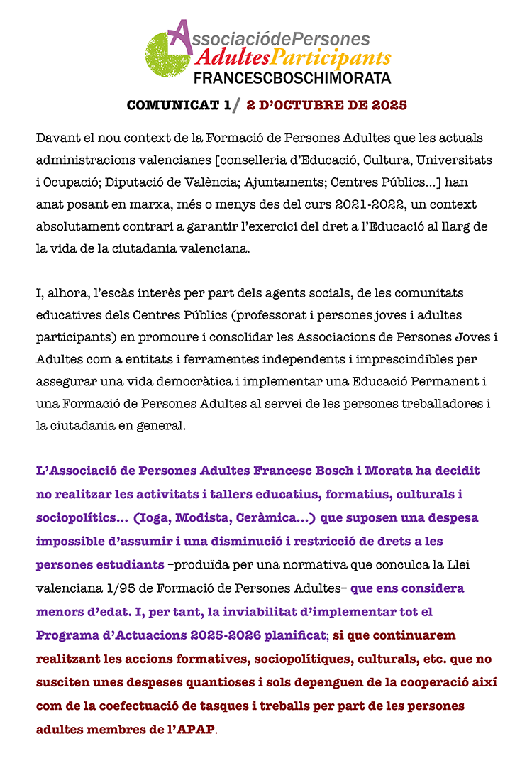 Comunicat 1, 2 octubre