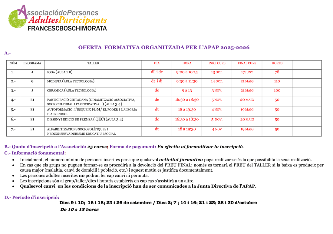 oferta APAP 2025/26